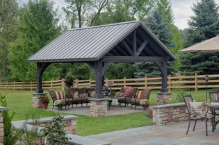 14'x16' Alpine Cedar Wood Pavilion, Cinder Stain, Slate Gray Standing Seam Metal Roof