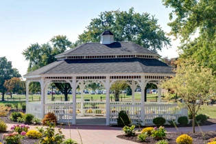 20x28 Oval Colonial Style White Vinyl Gazebo with Pagoda style Roof and Cupola