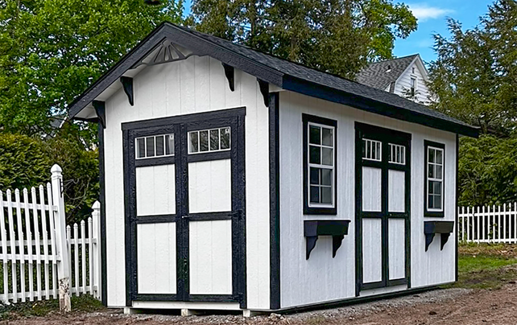 8 x 18 Garden shed with custom interior to serve as a boathouse