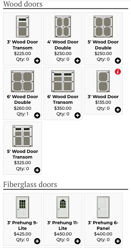 Door options for customized sheds