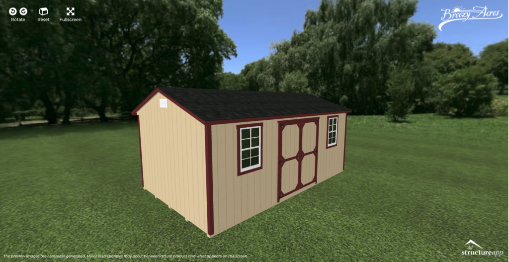 Example of 3D view for a shed customizer