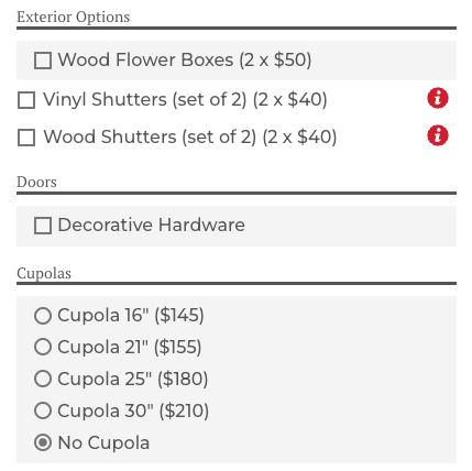 Exterior design options for custom shed designs