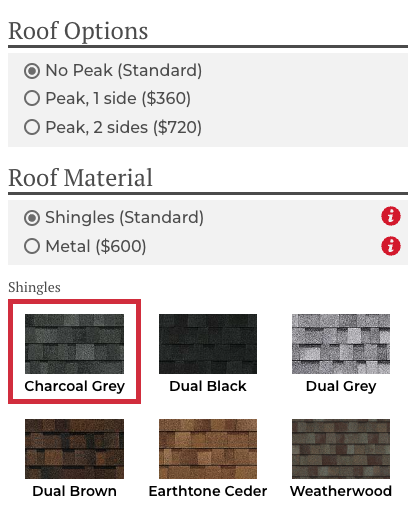 Roof options for customized sheds