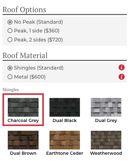 Roof options for customized sheds